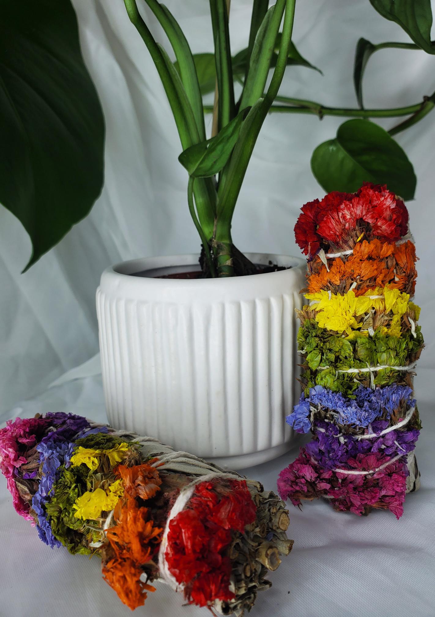 Chakra Mullein Flowers And White Sage Cleansing Wand🌿